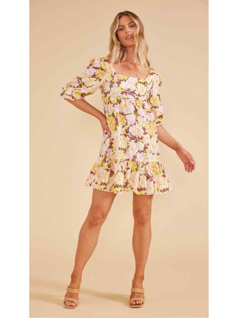 MINKPINK Bold Multi Floral Zoey Tie Back Poplin Mini Dress